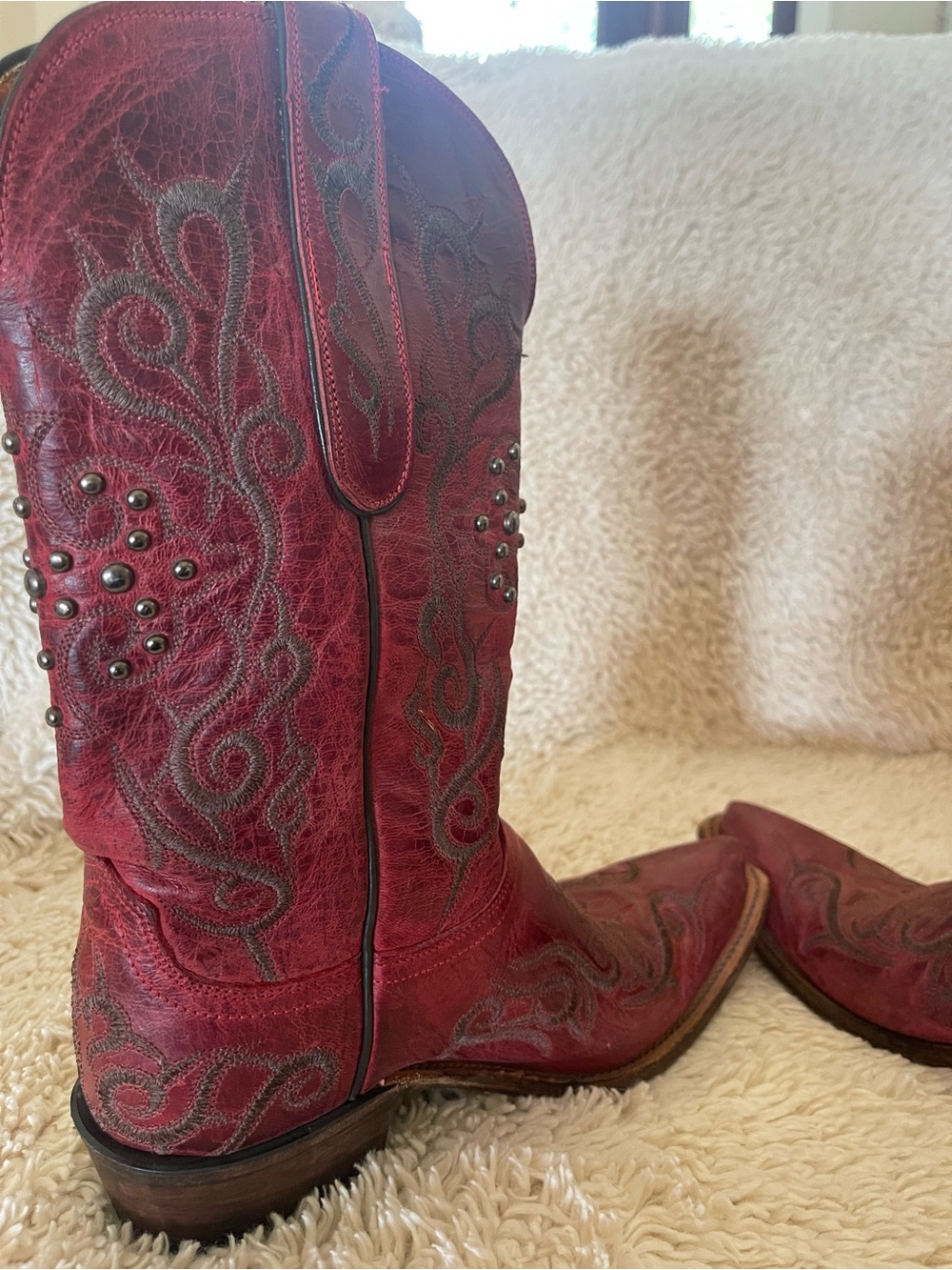Lucchese Connie Women's Red Leather Studded Western Boot - Picture 10 of 12